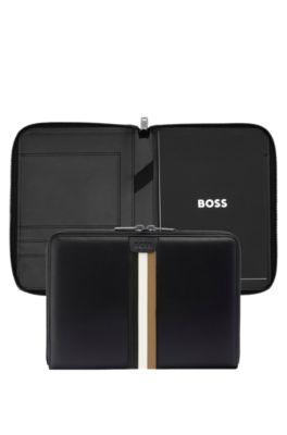 A4 conference folder in faux leather with signature stripe, Black