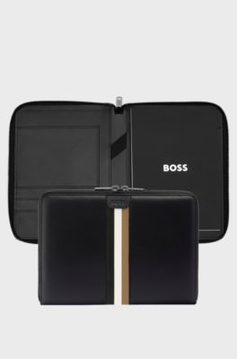 A4 conference folder in faux leather with signature stripe, Black