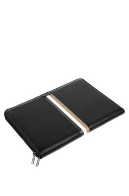 A4 conference folder in faux leather with signature stripe, Black