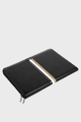 A4 conference folder in faux leather with signature stripe, Black