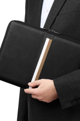 BOSS - A4 conference folder in faux leather with signature stripe