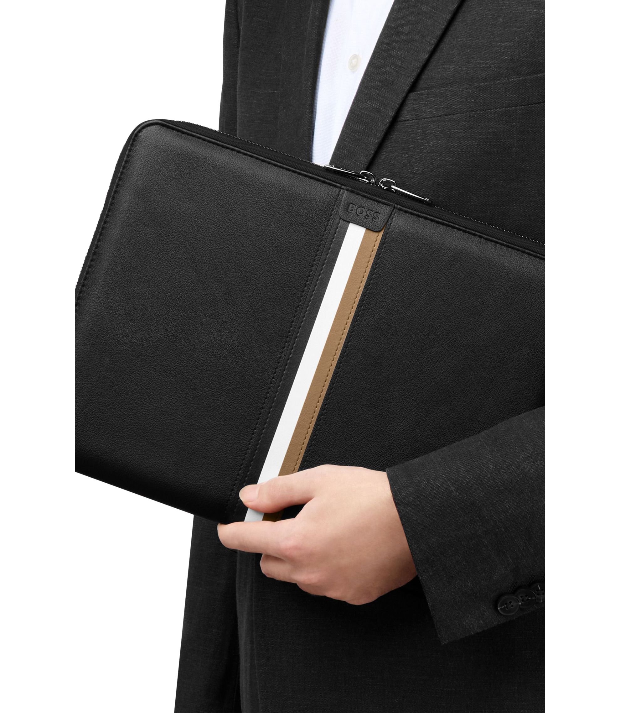 BOSS - A4 conference folder in faux leather with signature stripe