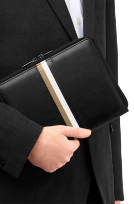 A5 カンファレンスフォルダー フェイクレザー シグネチャーストライプ, ブラック