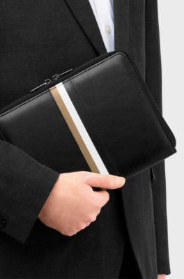A5 conference folder in faux leather with signature stripe, Black