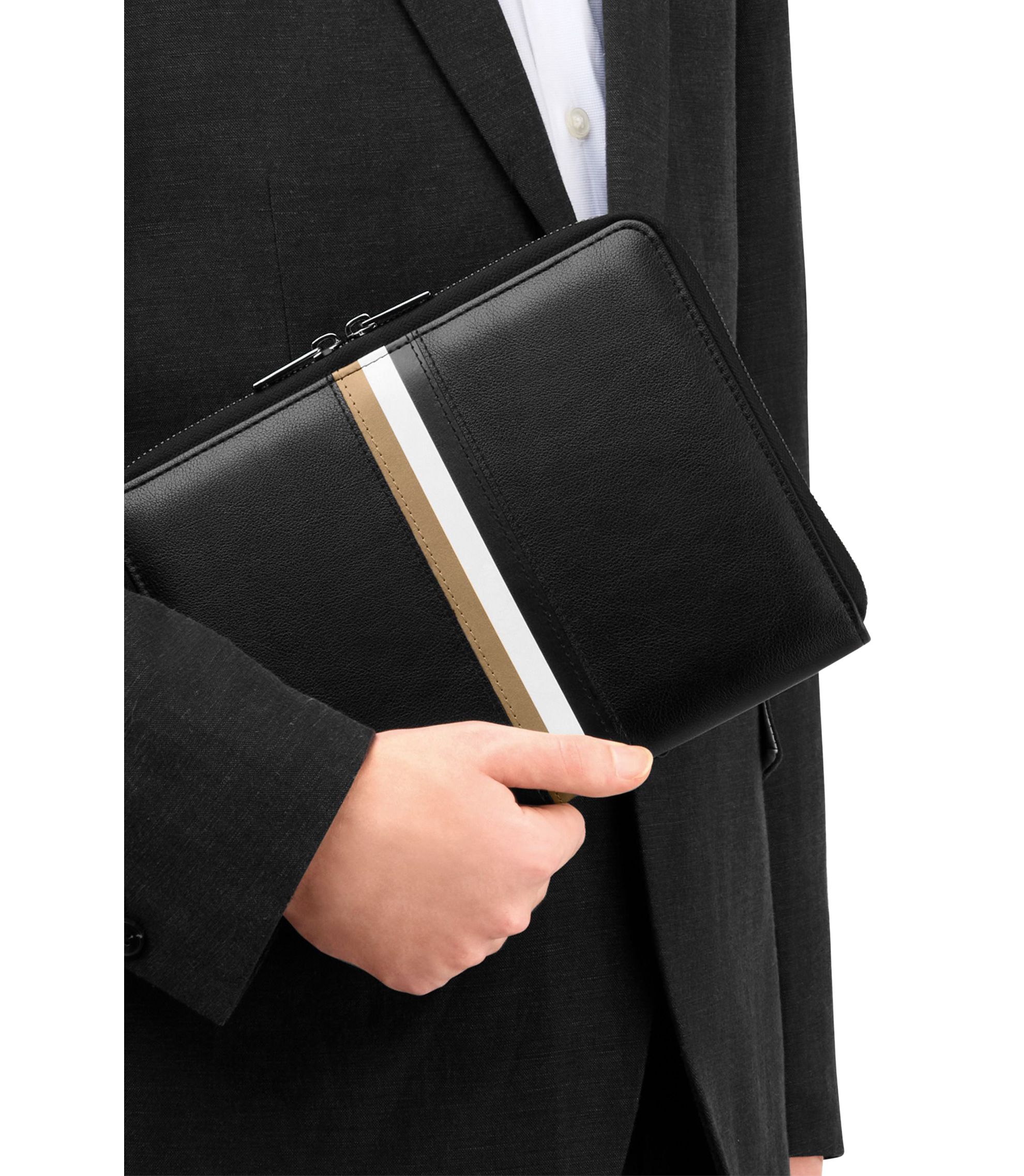 BOSS - A5 conference folder in faux leather with signature stripe