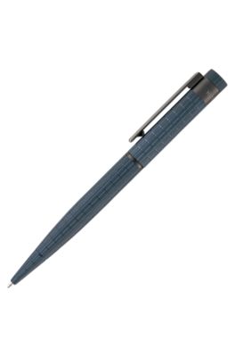 Navy grid-textured ballpoint pen with logo trim, Blue