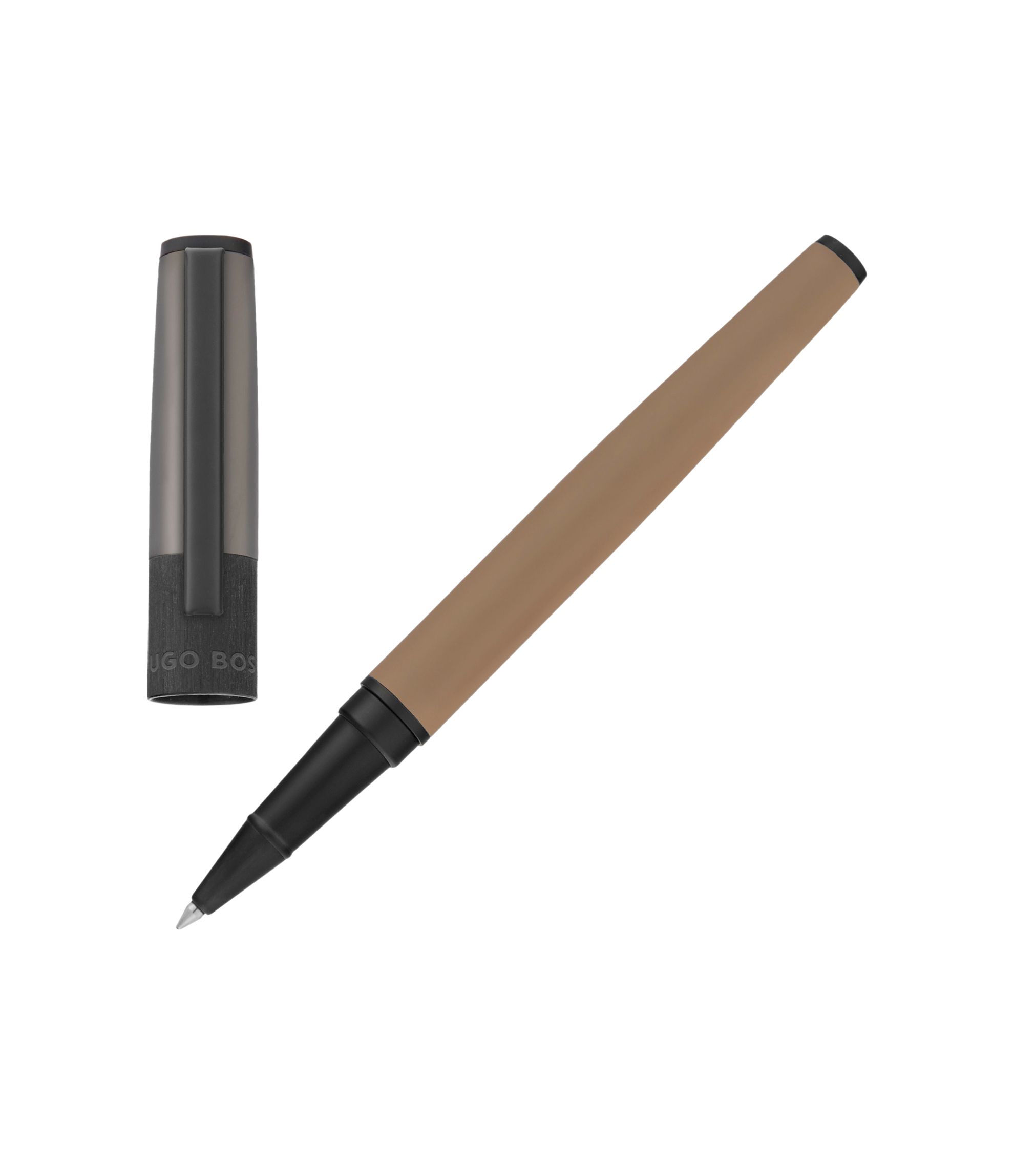 Tintenroller mit camelfarbenem Schaft und Logo-Kappe