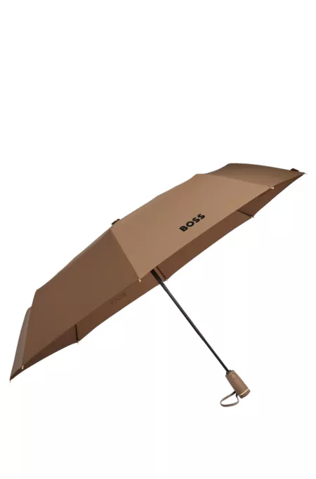 Monogram-canopy pocket umbrella in camel