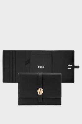 Black A5 conference folder with Double B monogram closure, Black