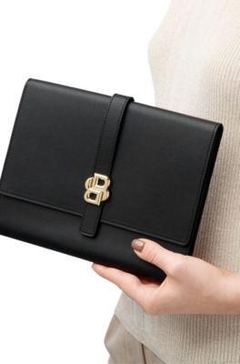 Black A5 conference folder with Double B monogram closure, Black