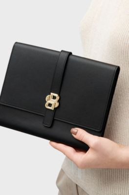 Black A5 conference folder with Double B monogram closure, Black