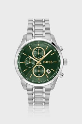 GRAND PRIX 44 Green-dial watch with steel bracelet, Silver tone