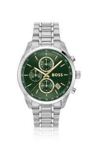 Horloge met groene wijzerplaat en stalen polsband, Zilverkleurig