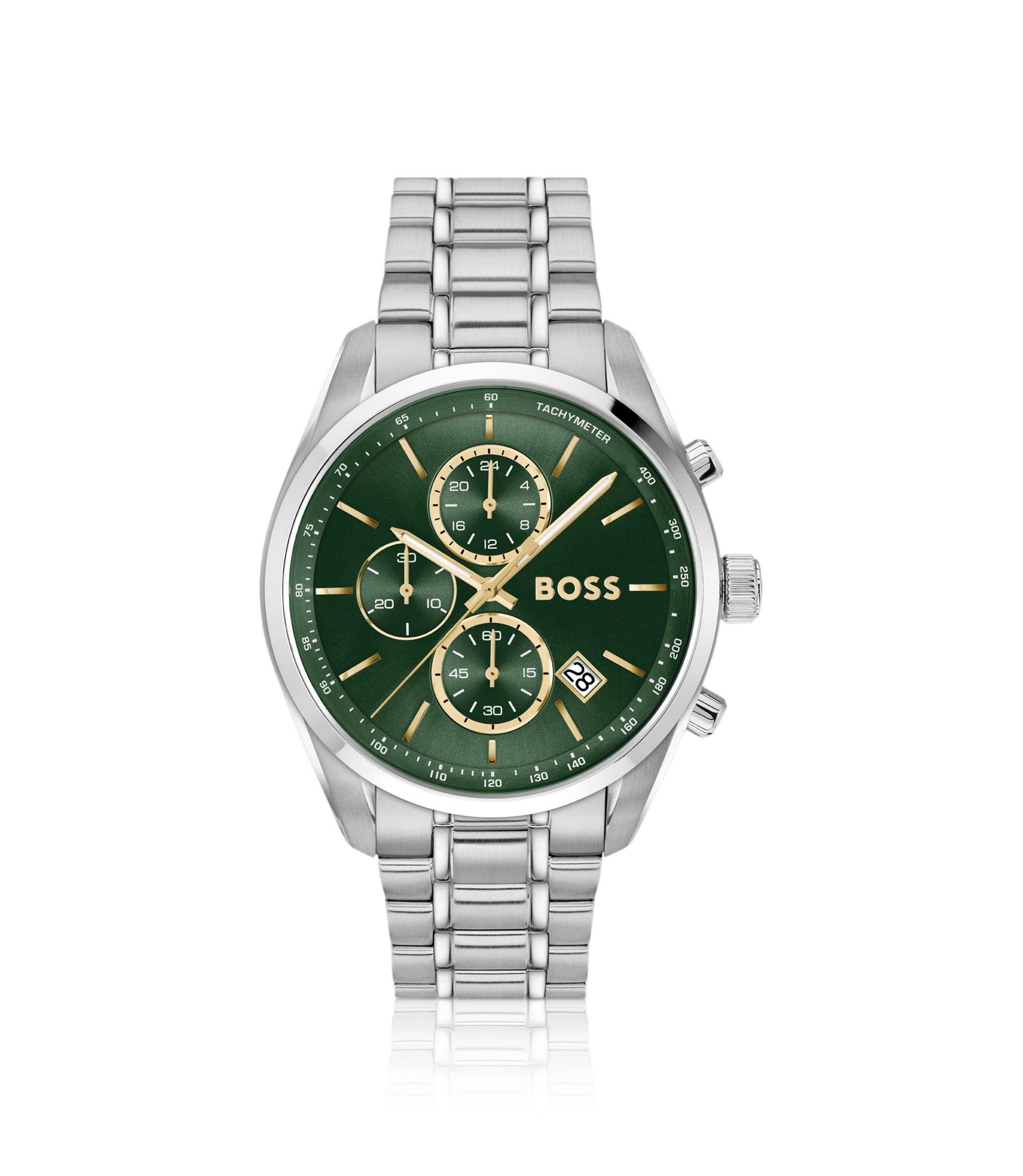 BOSS - GRAND PRIX 44 Green-dial watch with steel bracelet - Silver