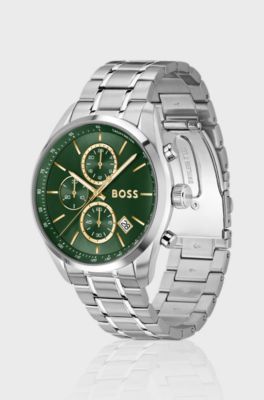 GRAND PRIX 44 Green-dial watch with steel bracelet, Silver tone