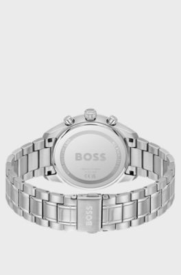 GRAND PRIX 40 Black-dial watch with steel bracelet, Silver tone