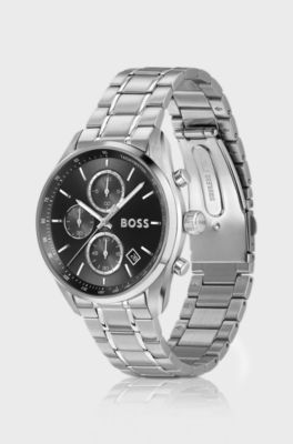 GRAND PRIX 40 Black-dial watch with steel bracelet, Silver tone