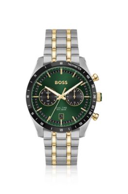 TOURMASTER Green-dial watch with two-tone bracelet, Silver tone