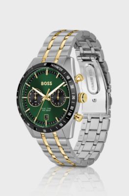 TOURMASTER Green-dial watch with two-tone bracelet, Silver tone