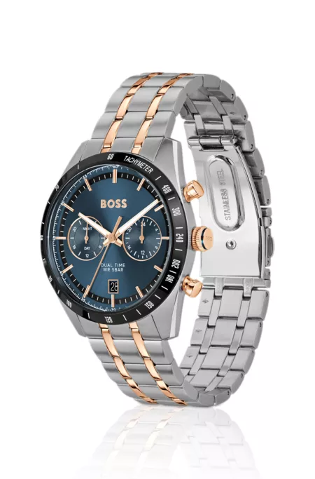 Blue-dial watch with two-tone bracelet