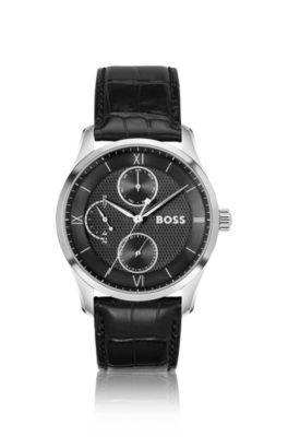 PRINCIPLE MASTER Black-textured-dial watch with leather strap, Black