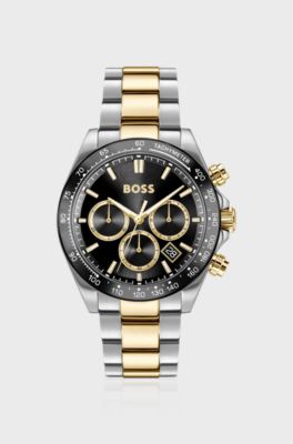 HERO 2.0 Black-dial chronograph watch with two-tone bracelet, Silver tone