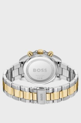 HERO 2.0 Chronograph mit schwarzem Zifferblatt und zweifarbigem Armband, Silberfarben