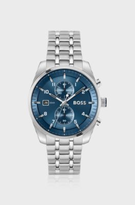 SKYTRAVELLER Chronograph mit blauem Zifferblatt und Edelstahlarmband, Silberfarben