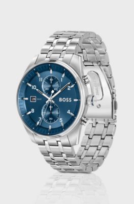 SKYTRAVELLER Blue-dial chronograph watch with steel bracelet, Silver tone