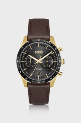 Tourmaster gold-tone watch with brown leather strap, Assorted-Pre-Pack