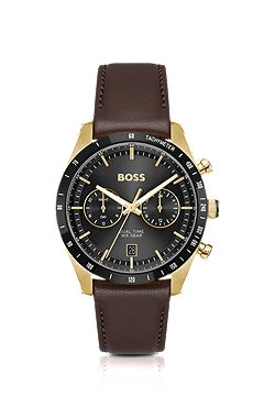 Tourmaster gold-tone watch with brown leather strap