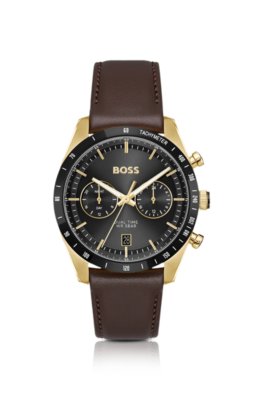 Tourmaster gold-tone watch with brown leather strap