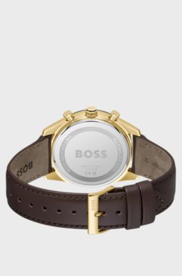 Tourmaster gold-tone watch with brown leather strap, Assorted-Pre-Pack