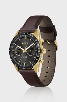 Tourmaster gold-tone watch with brown leather strap, Assorted-Pre-Pack
