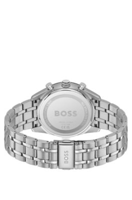 TOURMASTER Blue-dial watch with multi-link bracelet, Silver tone