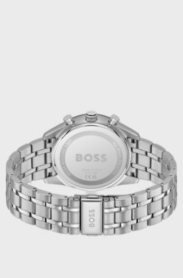 TOURMASTER Blue-dial watch with multi-link bracelet, Silver tone