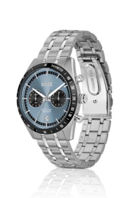 TOURMASTER Blue-dial watch with multi-link bracelet, Silver tone