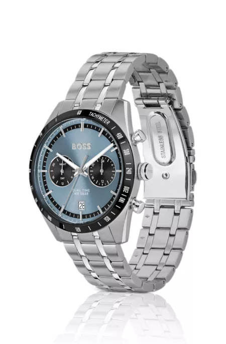 Blue-dial watch with multi-link bracelet