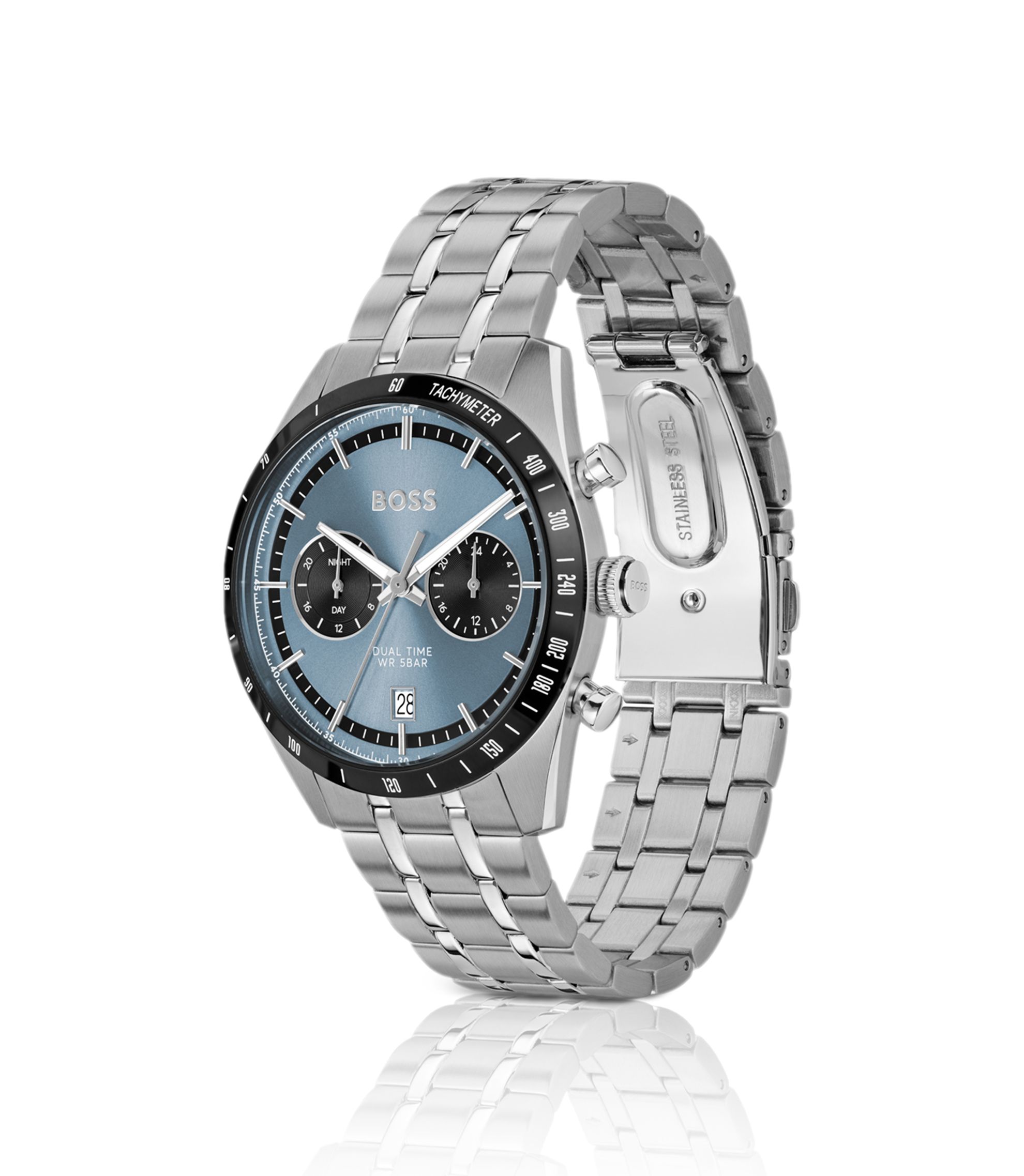 BOSS - TOURMASTER Blue-dial watch with multi-link bracelet