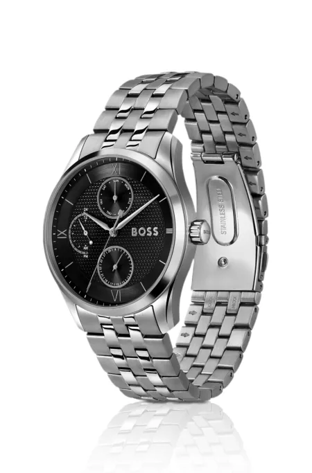 Black-dial watch with multi-link bracelet