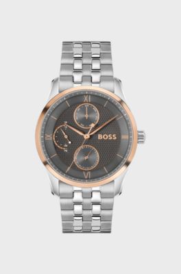 PRINCIPLE MASTER Grey-textured-dial watch with multi-link bracelet, Silver tone