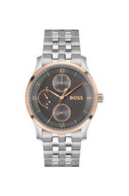 PRINCIPLE MASTER Grey-textured-dial watch with multi-link bracelet