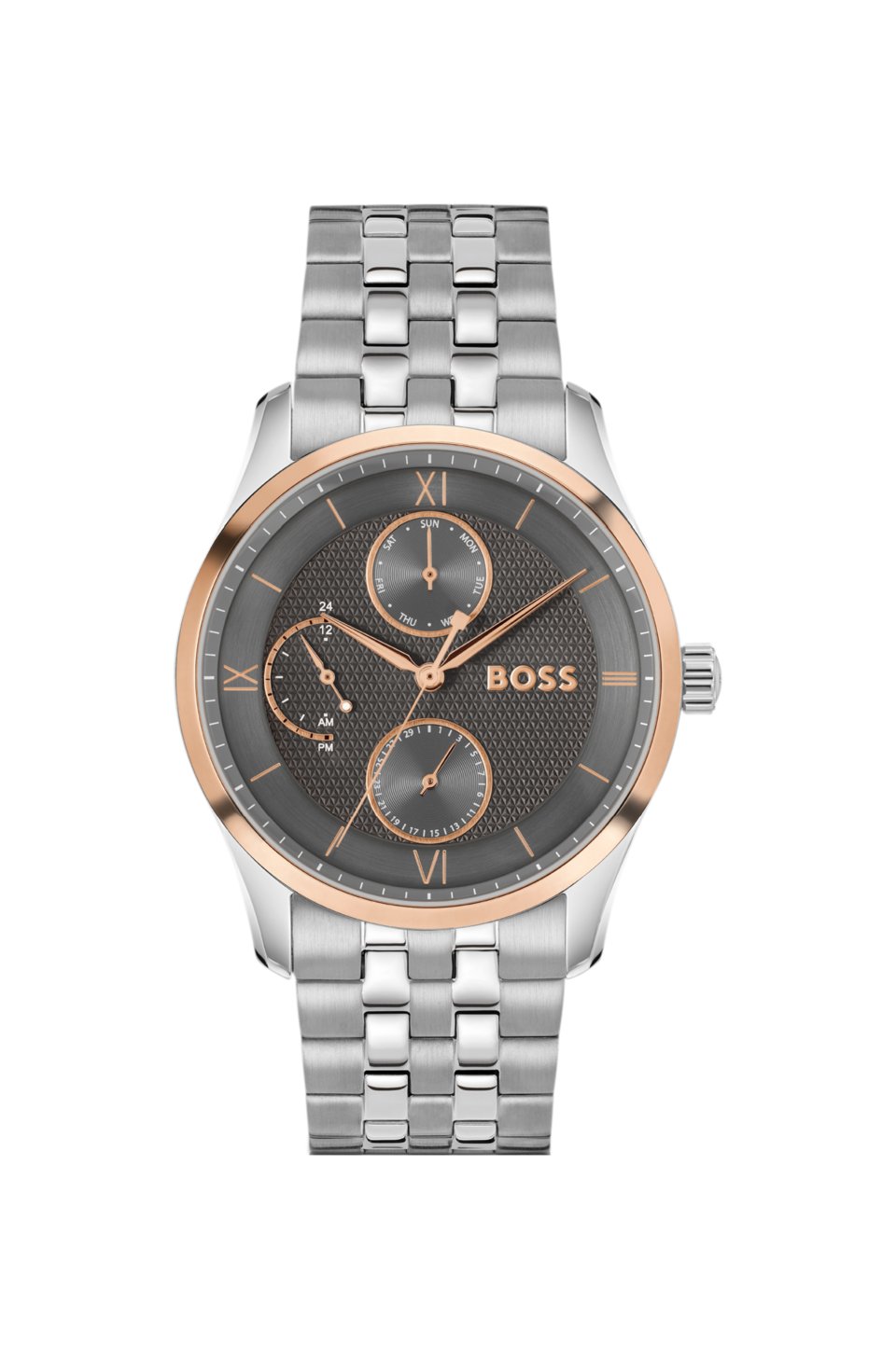 PRINCIPLE MASTER Grey-textured-dial watch with multi-link bracelet