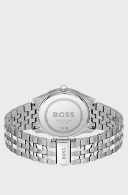 PRINCIPLE MASTER Grey-textured-dial watch with multi-link bracelet, Silver tone