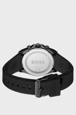 Strike Black-dial chronograph watch with silicone logo strap, Black