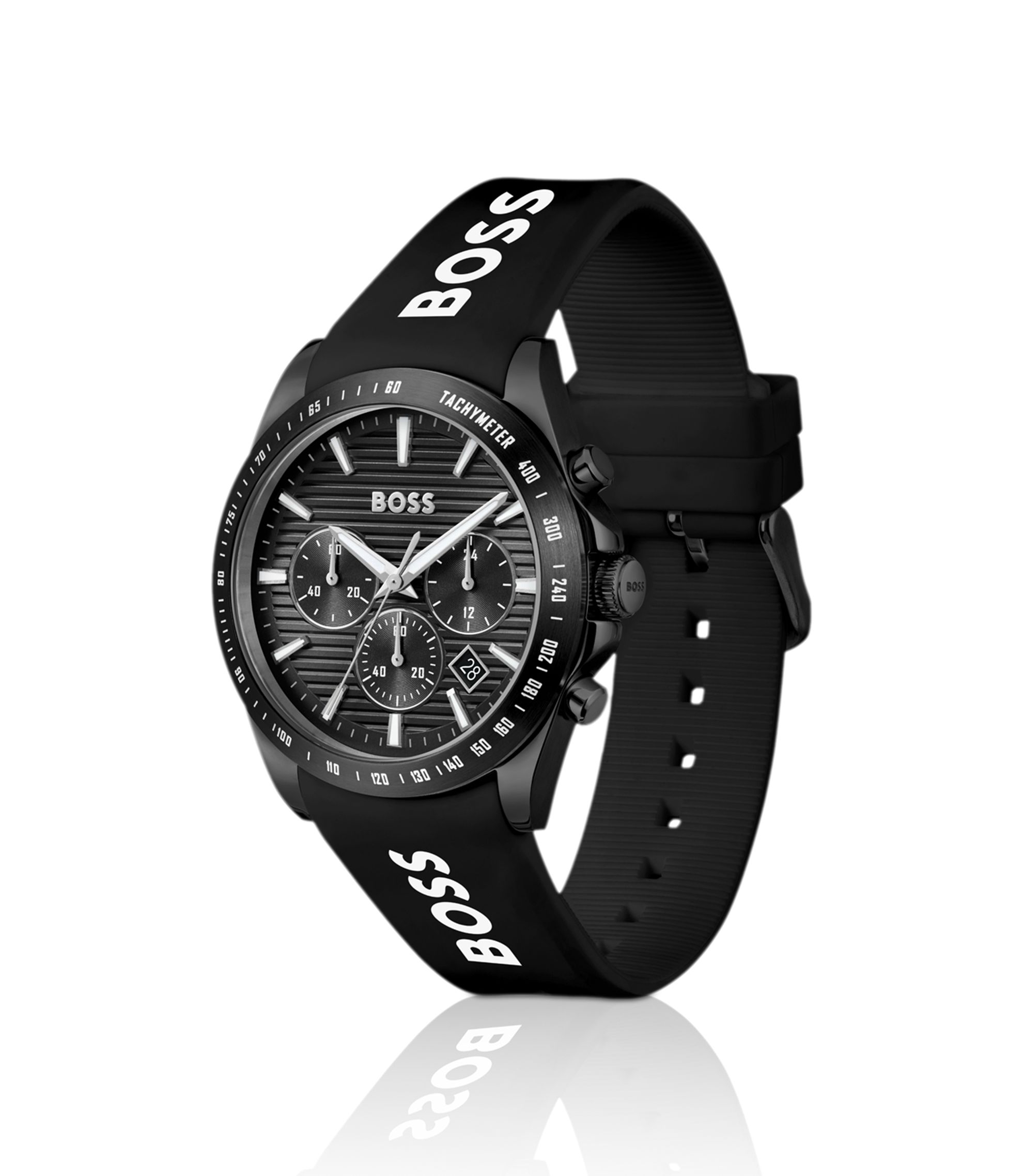 BOSS - ブラックダイヤル クロノグラフウォッチ ロゴシリコン