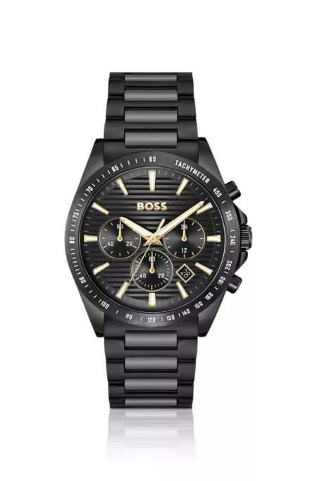 Black-plated watch with tonal H-link bracelet