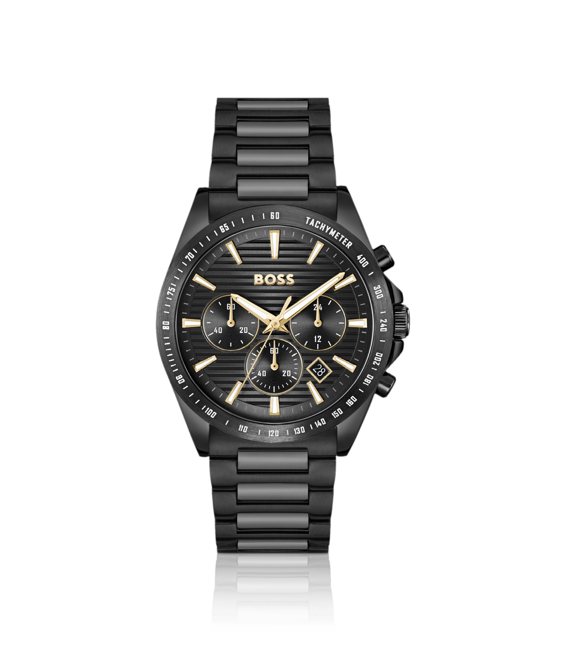 Schwarz beschichtete Uhr mit tonalem H-Gliederarmband