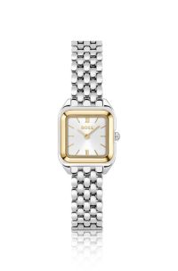 Orologio con quadrante bianco-argento e bracciale a maglie in acciaio, Color argento