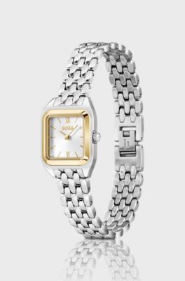 Orologio con quadrante bianco-argento e bracciale a maglie in acciaio, Color argento